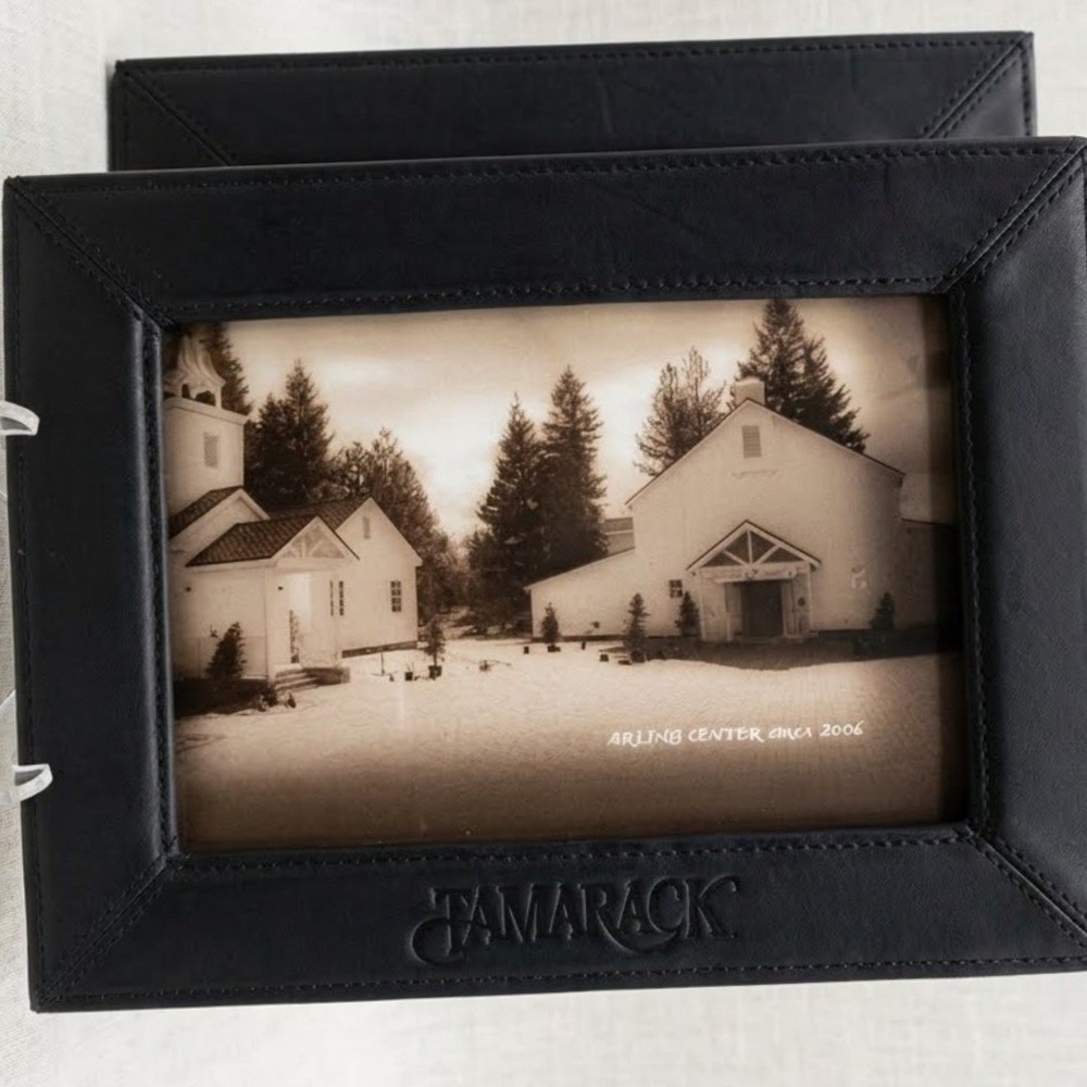 Tamarack Berman Leather Frame Black Debossed Logo Tonal Stitching Historical